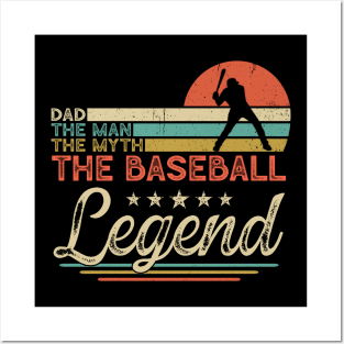 Dad The Man The Myth The Baseball Legend Shirt Men, Vintage Baseball Player Dad T-shirt, Father's Day Gift for Baseball Coach Fan Posters and Art